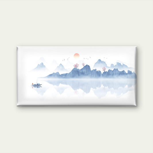 Zen Blue Mountain Lake Silhouette Wall Art Canvas Office Home Room Framed 120x60cm