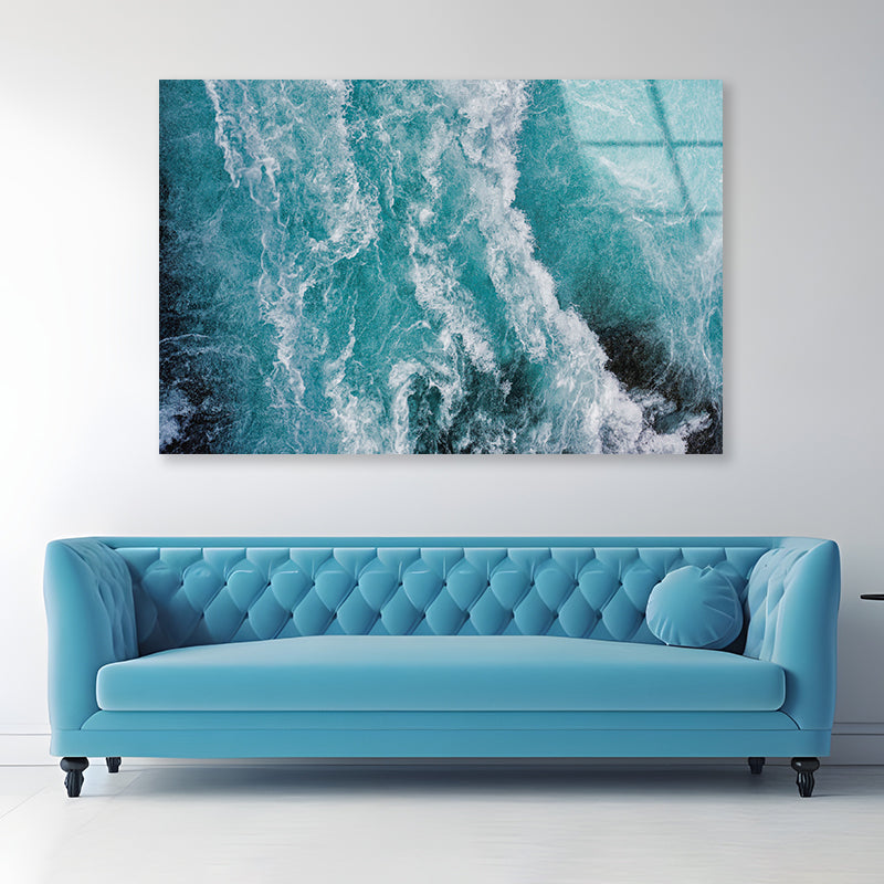 Close-Up of a Wave in the Ocean Acrylic Glass Print Tempered Glass Wall Art 100% Made in Australia Ready to Hang - Bella Home Decor