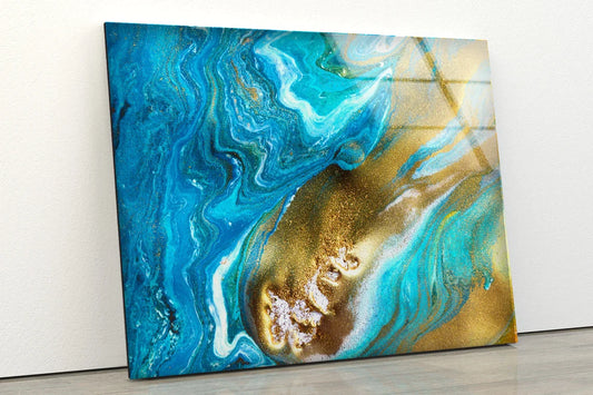 Blue & Gold Abstract UV Direct Aluminum Print Australian Made Quality