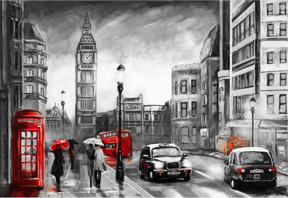 London City Black White & Red Painting 90x60cm Print 100% Australian Made