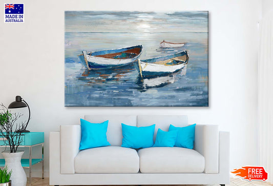 Boats On River Abstract Oil Paint Wall Art Limited Edition High Quality Print