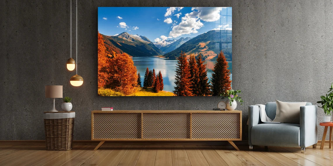 Mountains Lake Blue Sky UV Direct Aluminum Print Australian Made Quality