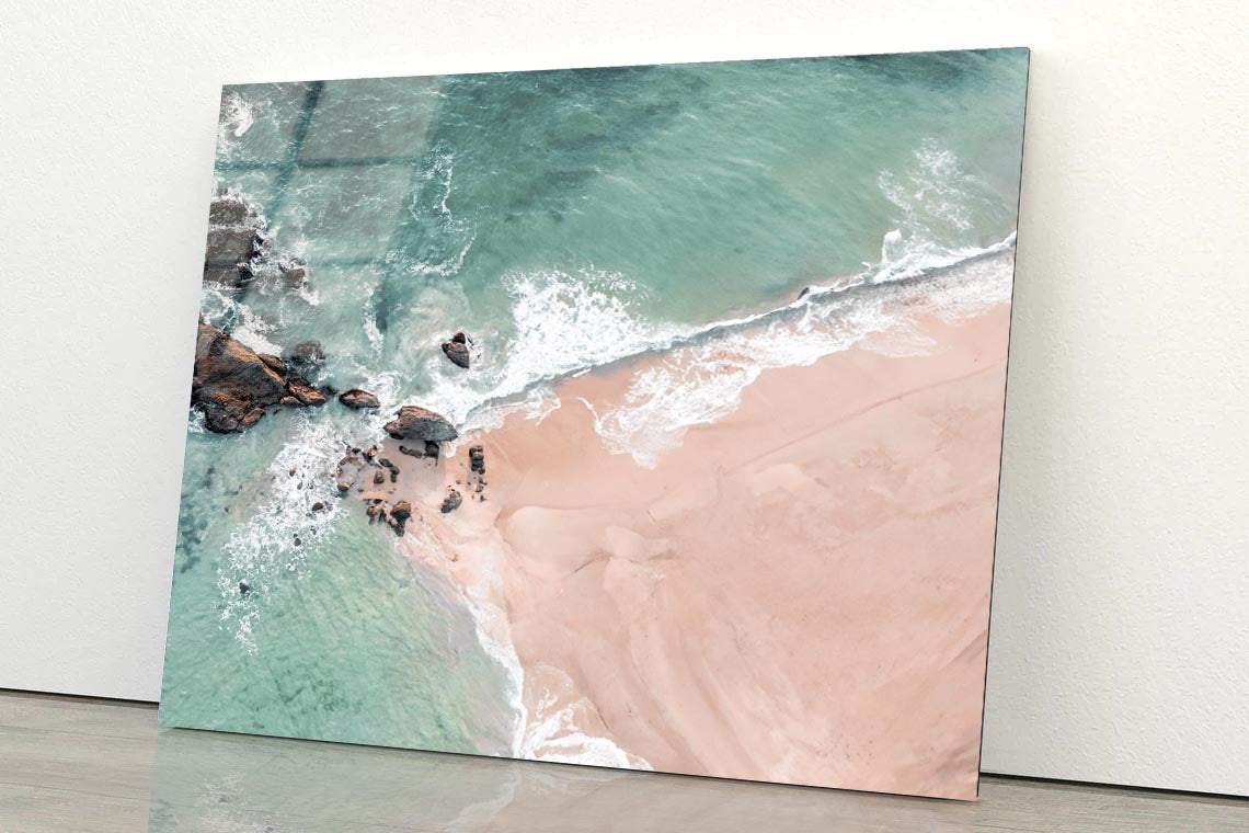 Beach Top View with Rocks Acrylic Glass Print Tempered Glass Wall Art 100% Made in Australia Ready to Hang