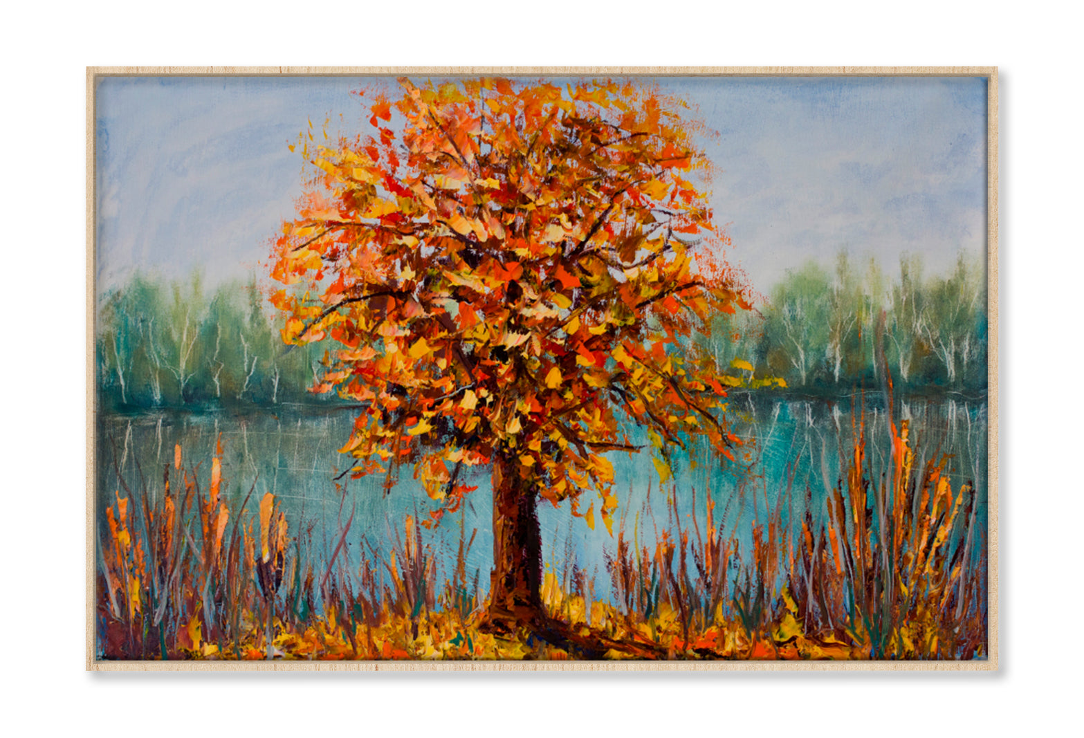 Yellow Leaves, The Reflection Of Trees Oil Painting Wall Art Limited Edition High Quality Print Canvas Box Framed Natural