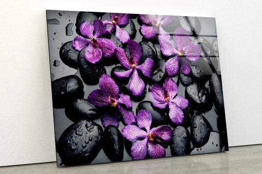 Purple Flowers Stones UV Direct Aluminum Print Australian Made Quality
