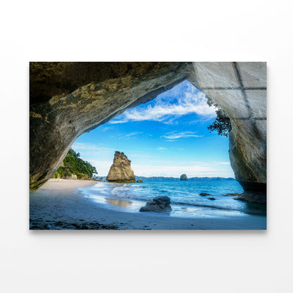 Cathedral Cove Beach New Zealand Acrylic Glass Print Tempered Glass Wall Art 100% Made in Australia Ready to Hang - Bella Home Decor