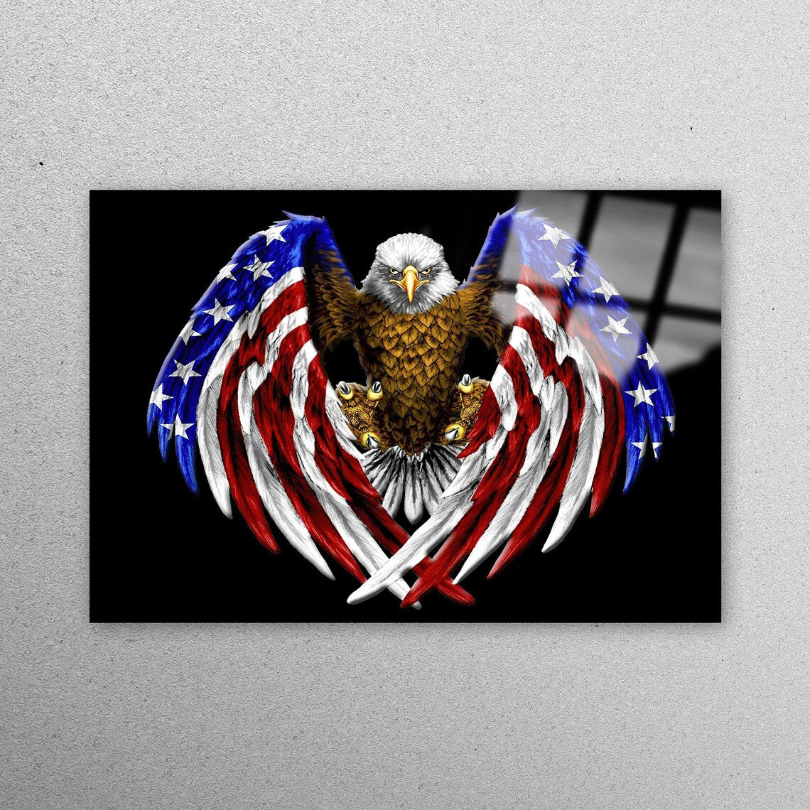 Bald Eagle With American Flag Acrylic Glass Print Tempered Glass Wall Art 100% Made in Australia Ready to Hang