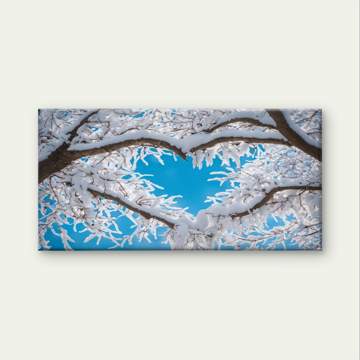 Snow Covered Winter Tree Branches Sky Wall Art Canvas Office Home Framed 120x60cm - Bella Home Decor