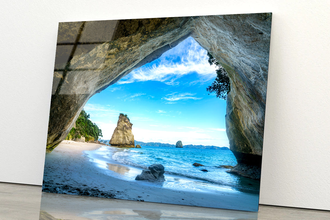 Cathedral Cove Beach New Zealand Acrylic Glass Print Tempered Glass Wall Art 100% Made in Australia Ready to Hang - Bella Home Decor