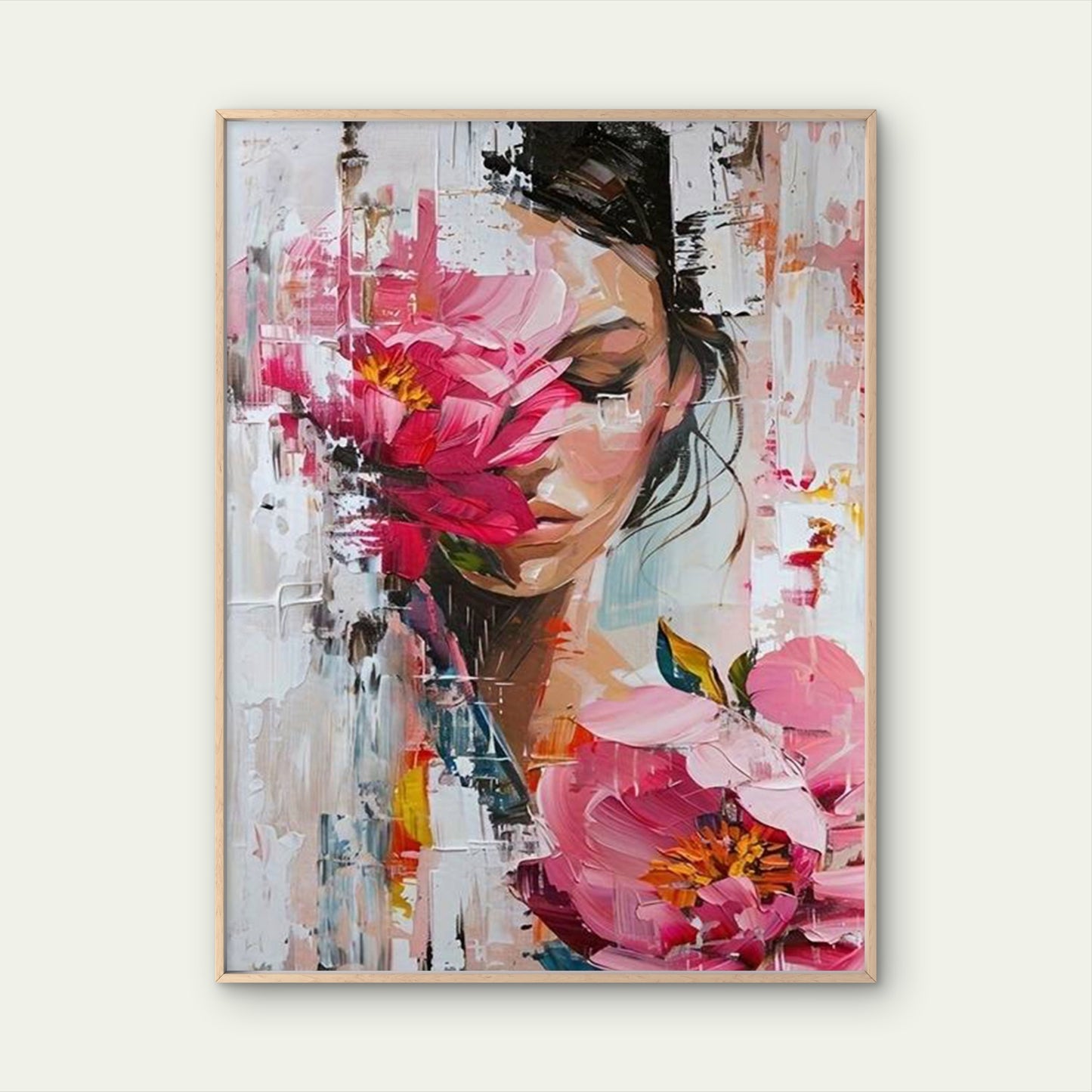 Pink Peony Flower Woman Face Fashion Home Decor Premium Quality Poster Print Choose Your Sizes - Bella Home Decor