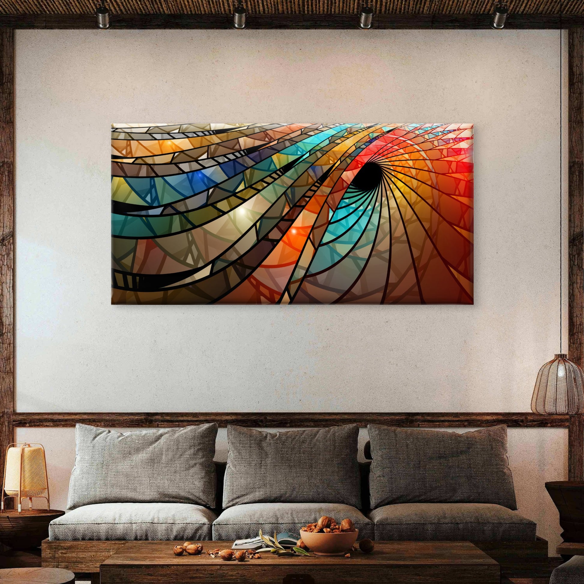 Geometric Vibrant Wave Wall Art Canvas Office Home Room Framed 120x60cm - Bella Home Decor