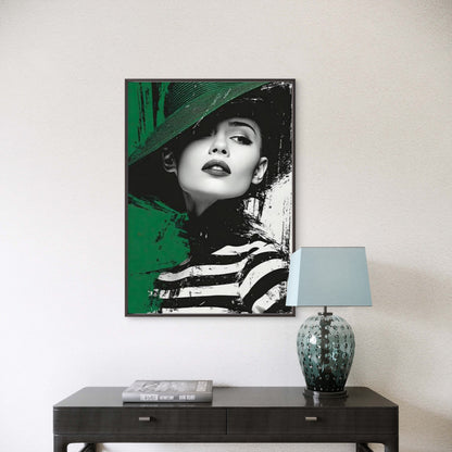 Woman in a Black And Green Hat Fashion Home Decor Premium Quality Poster Print Choose Your Sizes - Bella Home Decor