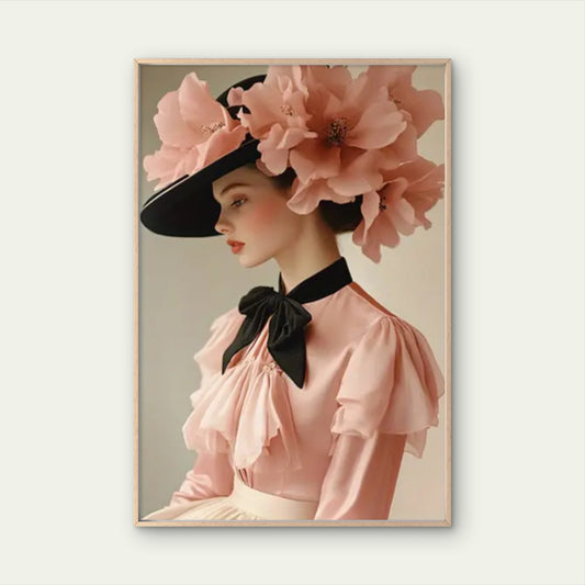 Vintage Soft Pink Floral Hat Elegant Woman Fashion Home Decor Premium Quality Poster Print Choose Your Sizes