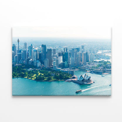 Aerial View of Sydney Skyline with Opera House Wall Art Decor 100% Australian Made