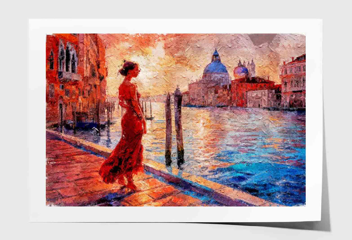 Painting Of Standing Girl in Venice Grand Canal Italy Wall Art Limited Edition High Quality Print