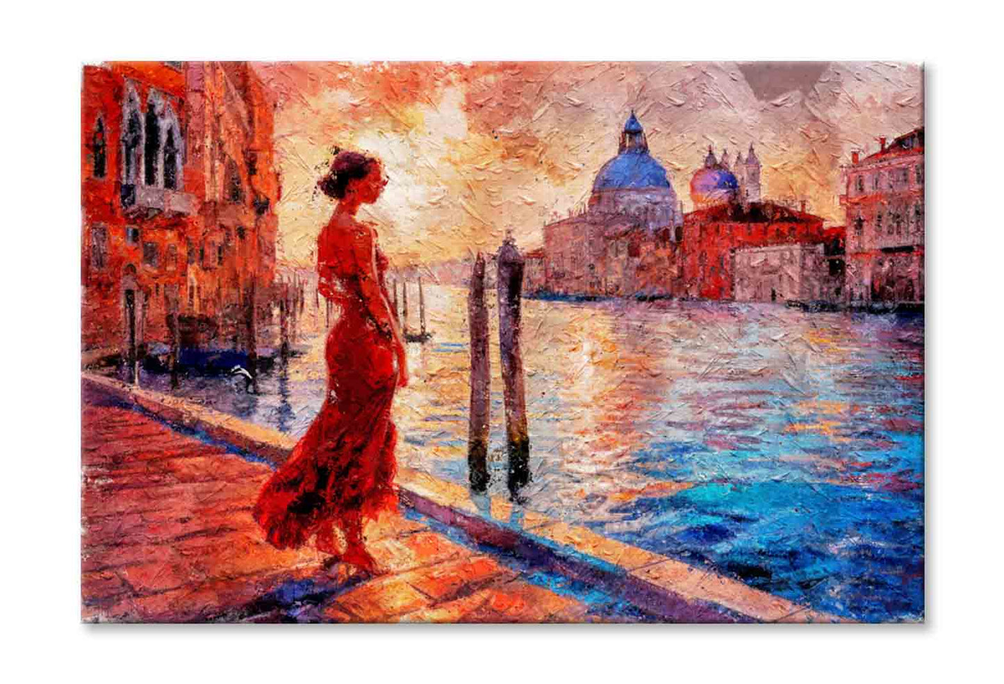 Painting Of Standing Girl in Venice Grand Canal Italy Wall Art Limited Edition High Quality Print