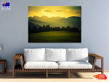 Green Grass Land with Yellow Sky Print 100% Australian Made - Bella Home Decor