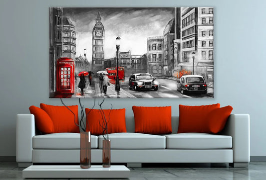 London City Black White & Red Painting 90x60cm Print 100% Australian Made