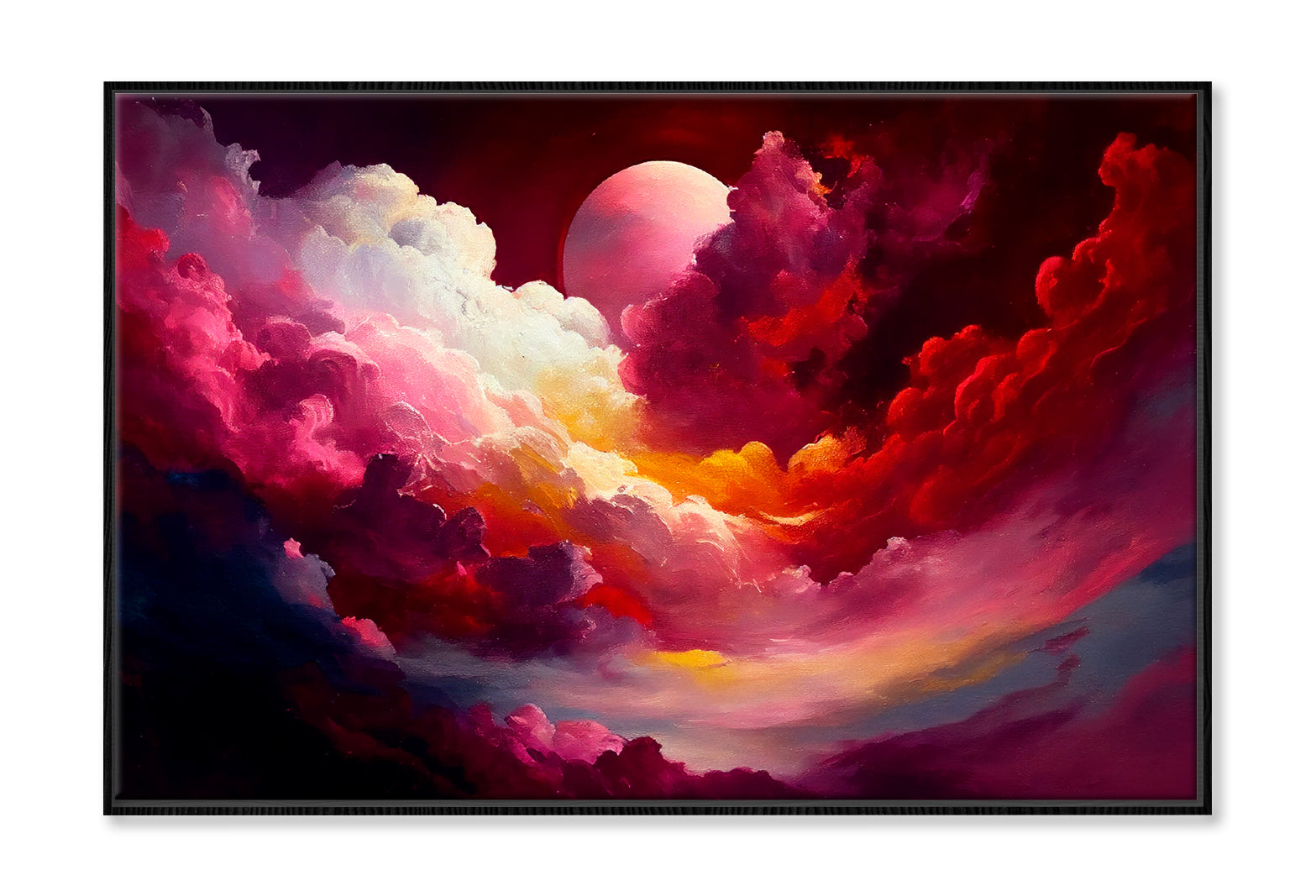 Red Mixed Colorful Cloudy Sky With Moon Oil Painting Limited Edition High Quality Print Canvas Box Framed Black