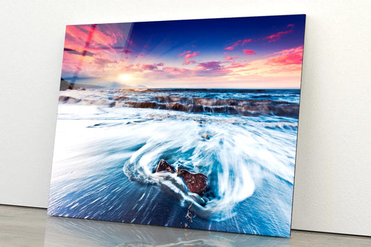 Fantastic Sunset Over the Stormy Sea Acrylic Glass Print Tempered Glass Wall Art 100% Made in Australia Ready to Hang