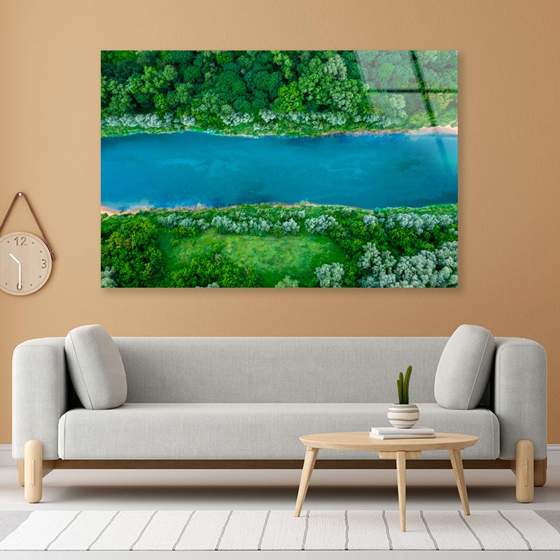Mountain Lake With Trees Growing Around  Acrylic Glass Print Tempered Glass Wall Art 100% Made in Australia Ready to Hang - Bella Home Decor