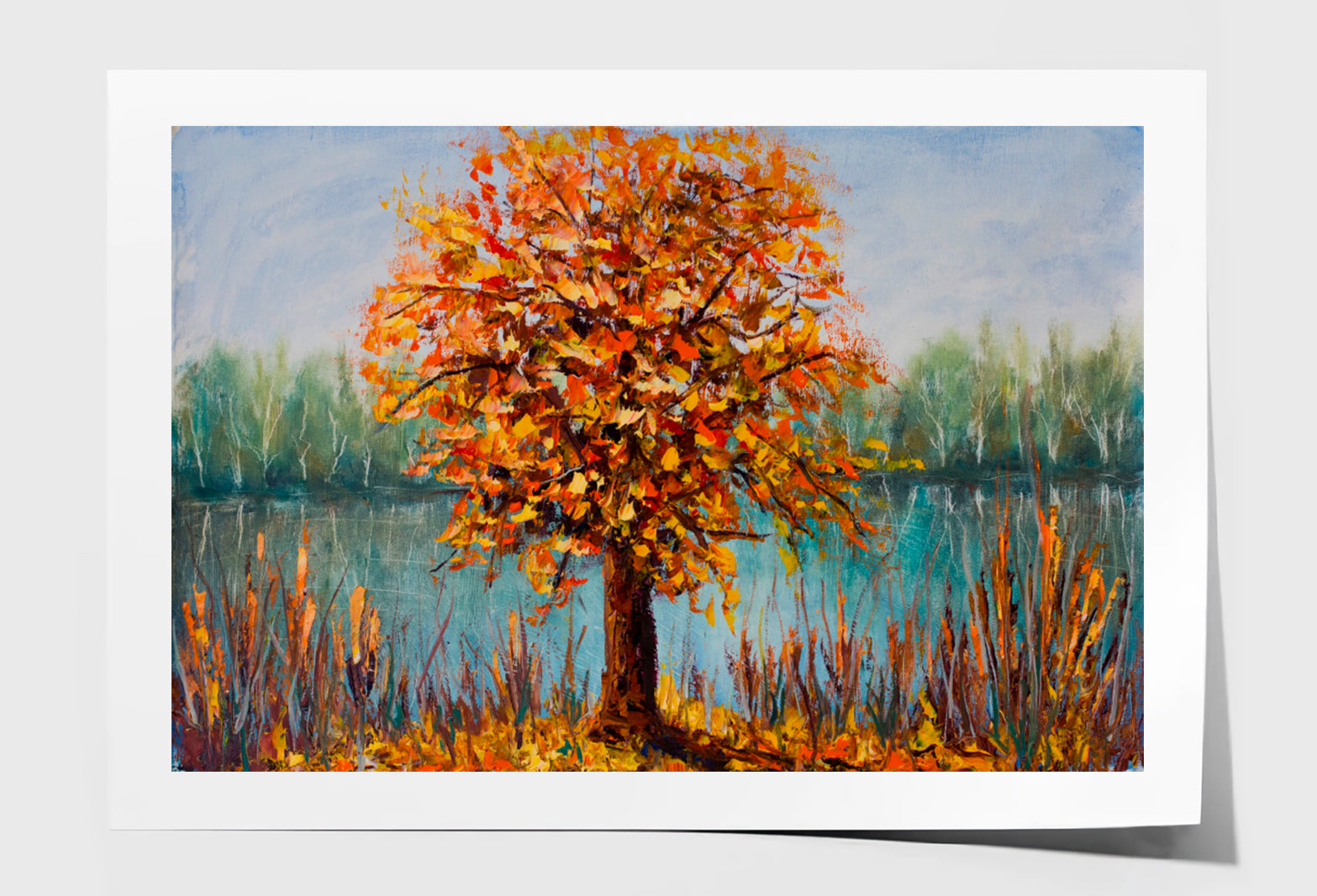 Yellow Leaves, The Reflection Of Trees Oil Painting Wall Art Limited Edition High Quality Print Unframed Roll Canvas None