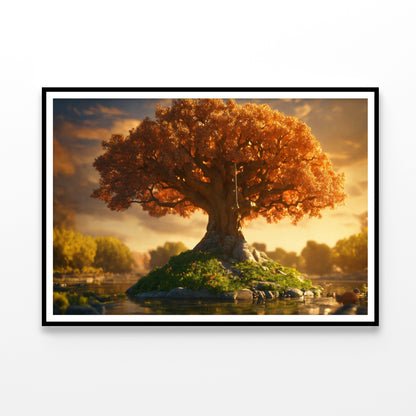 A Tree with Orange Leaves with Cloudy Sky Home Decor Premium Quality Poster Print Choose Your Sizes - Bella Home Decor