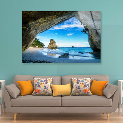Cathedral Cove Beach New Zealand Acrylic Glass Print Tempered Glass Wall Art 100% Made in Australia Ready to Hang - Bella Home Decor