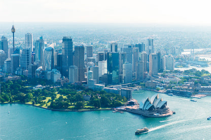 Aerial View of Sydney Skyline with Opera House Wall Art Decor 100% Australian Made