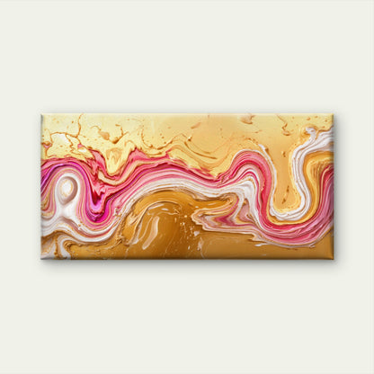 Fluid Pink Gold Liquid Marble Wall Art Canvas Office Home Room Framed 120x60cm