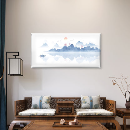 Zen Blue Mountain Lake Silhouette Wall Art Canvas Office Home Room Framed 120x60cm - Bella Home Decor