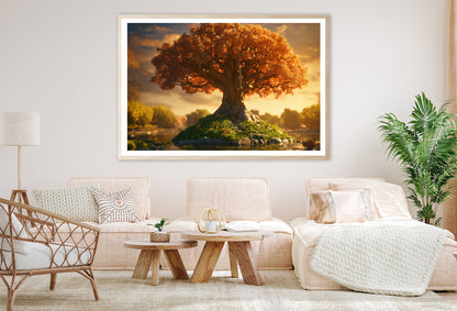 A Tree with Orange Leaves with Cloudy Sky Home Decor Premium Quality Poster Print Choose Your Sizes - Bella Home Decor