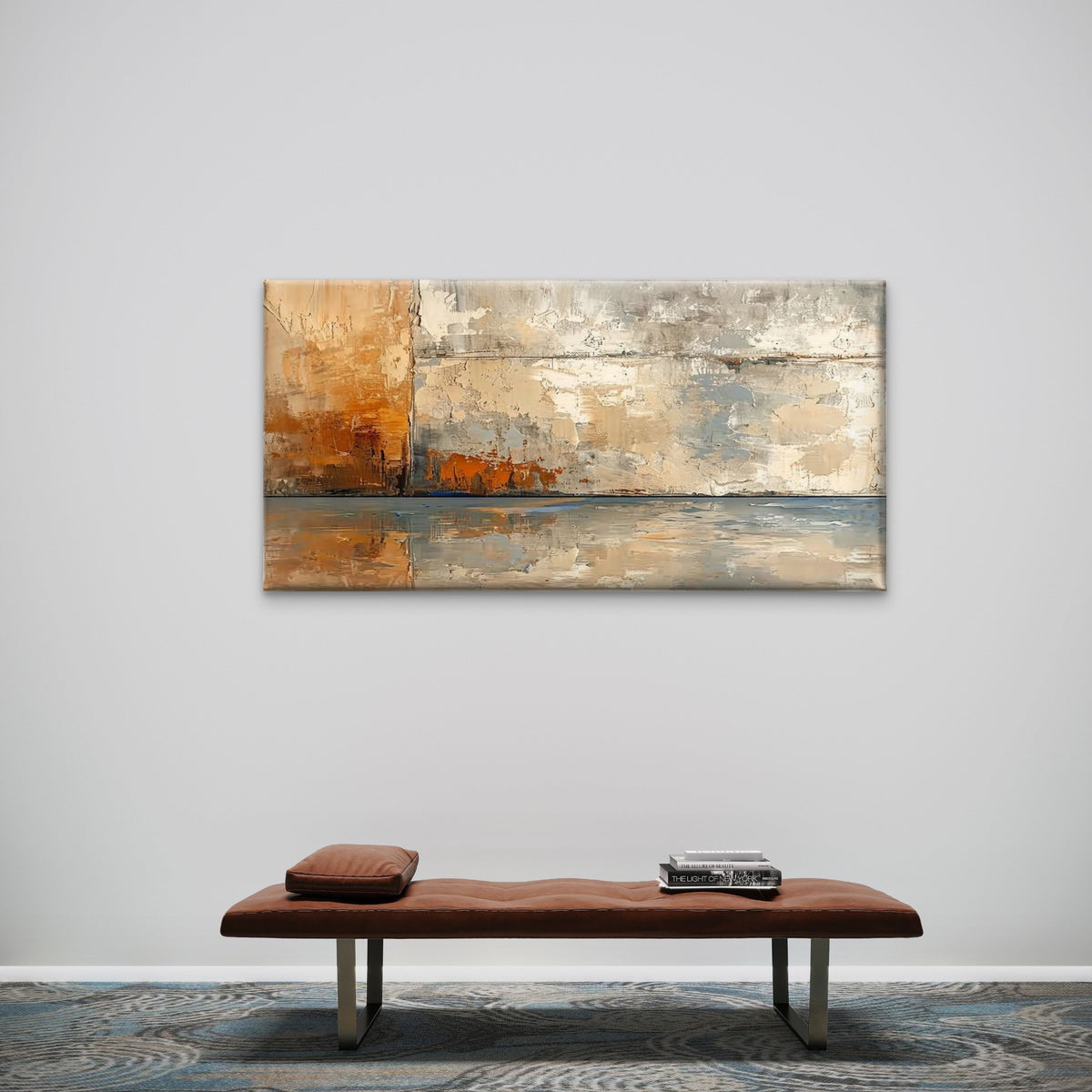 Beige Rust Textured Rustic Horizon Design Wall Art Canvas Office Home Framed 120x60cm