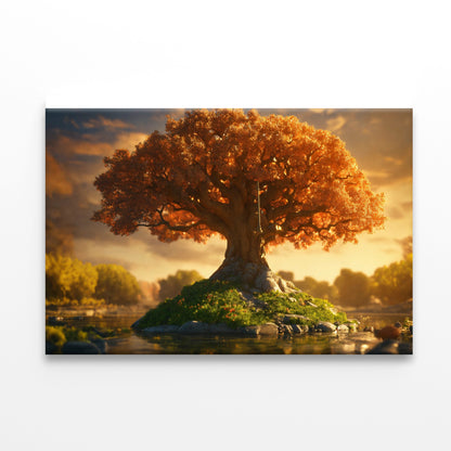 A Tree with Orange Leaves with Cloudy Sky Print 100% Australian Made - Bella Home Decor