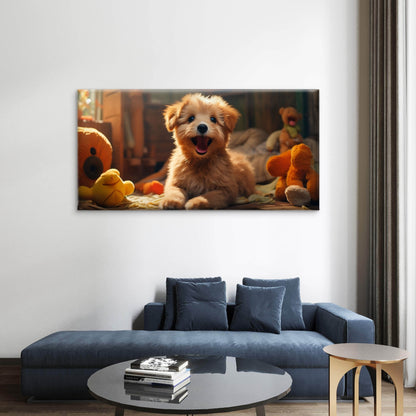 Fluffy Goldendoodle Puppy Happy Dog Room Wall Art Canvas Office Home Room Framed 120x60cm