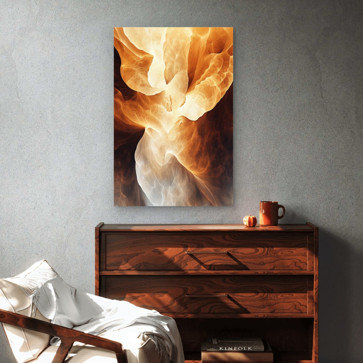 Gold Fluid Motion Abstract Smoke Art 40x60cm Metal Print Ready to Hang