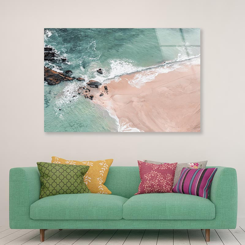 Beach Top View with Rocks Acrylic Glass Print Tempered Glass Wall Art 100% Made in Australia Ready to Hang