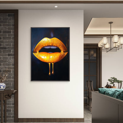 Elegant Modern Golden Lips Luxury Black Gold Painting Fashion Home Decor Premium Quality Poster Print Choose Your Sizes