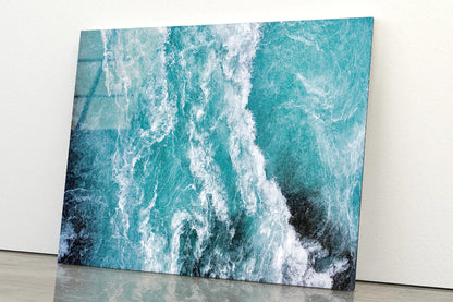 Close-Up of a Wave in the Ocean Acrylic Glass Print Tempered Glass Wall Art 100% Made in Australia Ready to Hang - Bella Home Decor