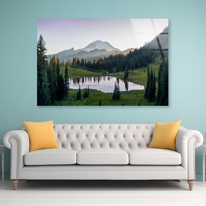 Scenic View of Lake Surrounded By Trees & Mountains Acrylic Glass Print Tempered Glass Wall Art 100% Made in Australia Ready to Hang