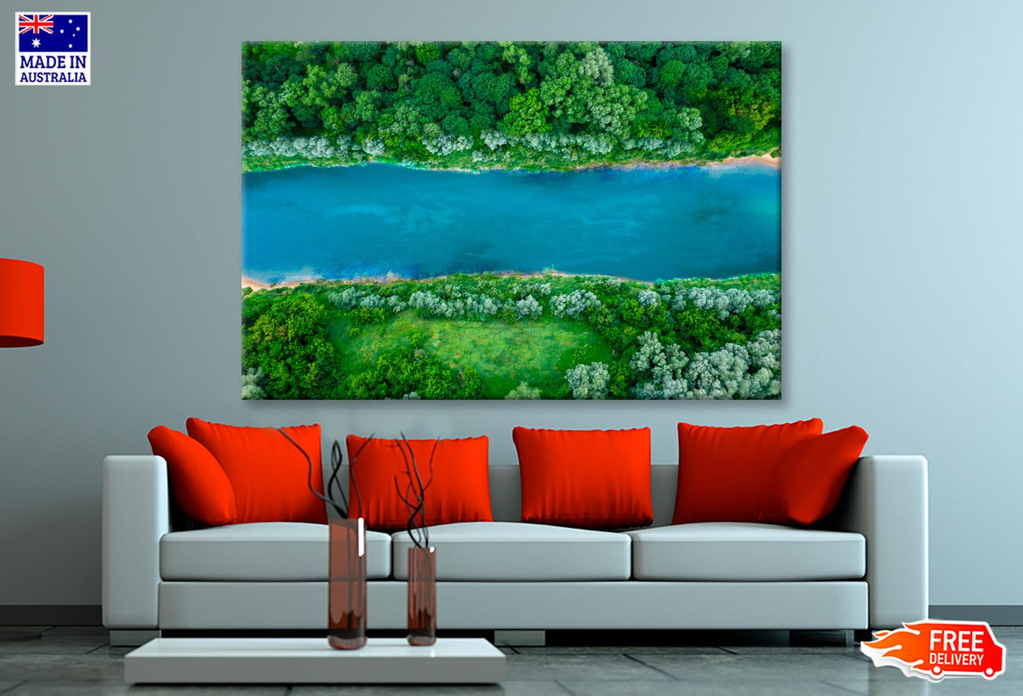 Mountain Lake With Trees Growing Around  Wall Art Decor 100% Australian Made - Bella Home Decor