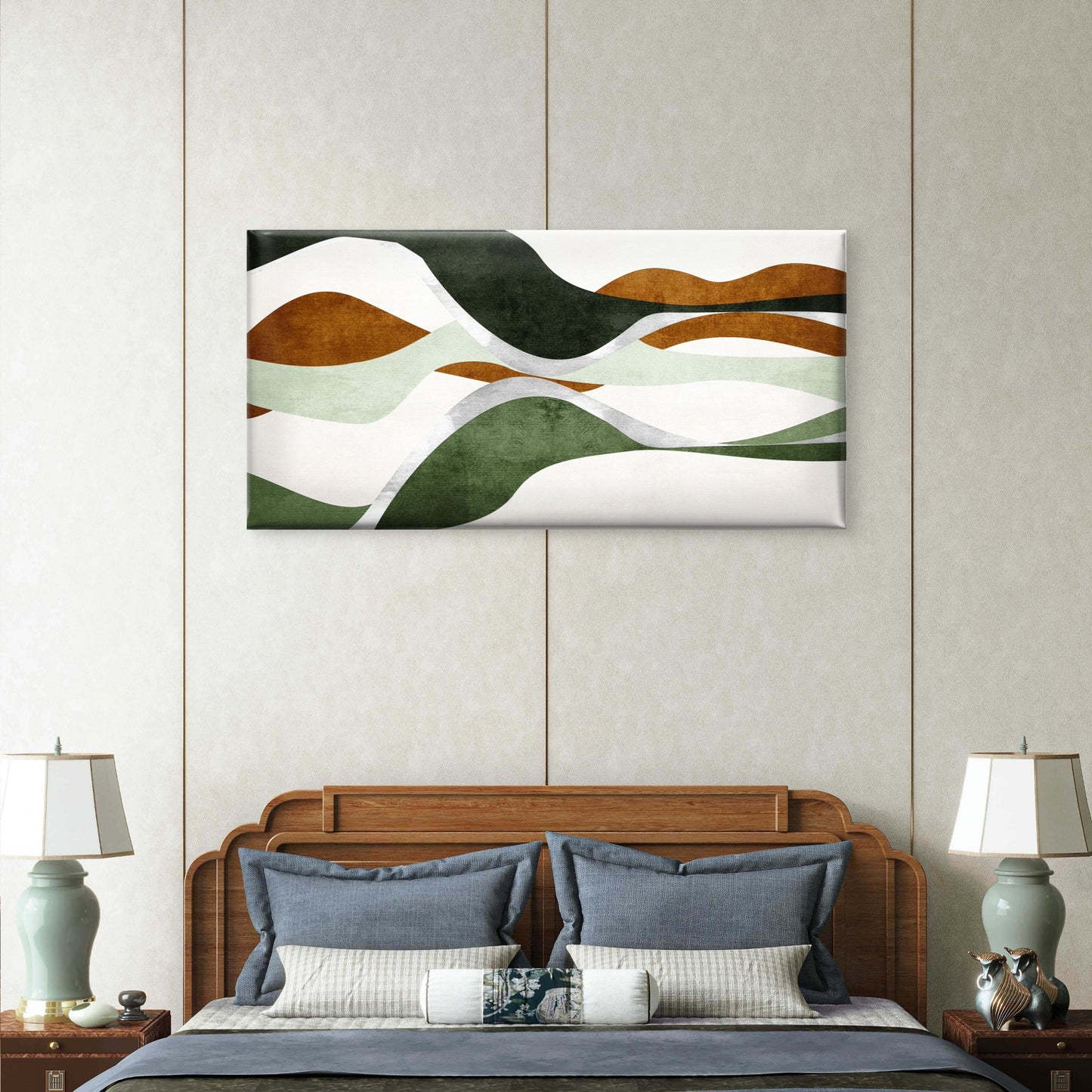 Abstract Green Wavy Curves Wall Art Canvas Office Home Room Framed 120x60cm