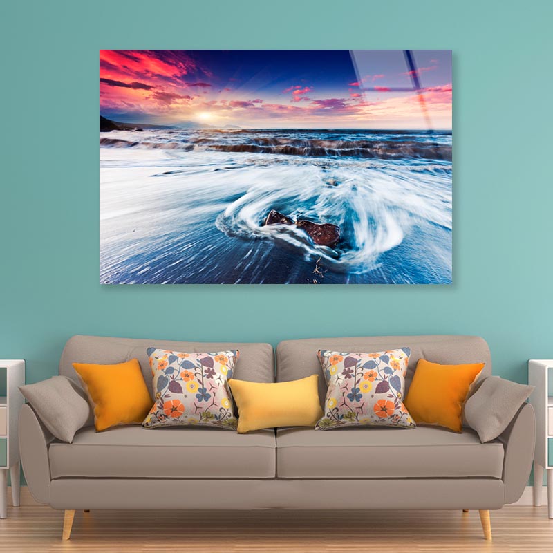 Fantastic Sunset Over the Stormy Sea Acrylic Glass Print Tempered Glass Wall Art 100% Made in Australia Ready to Hang