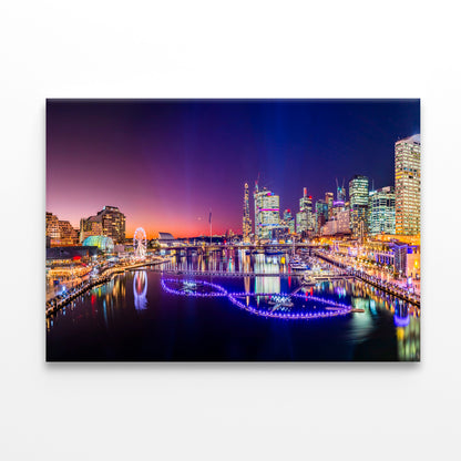 Darling Harbour Vivid Sydney Light Festival Sunset Wall Art Decor 100% Australian Made - Bella Home Decor