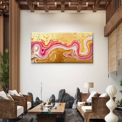 Fluid Pink Gold Liquid Marble Wall Art Canvas Office Home Room Framed 120x60cm