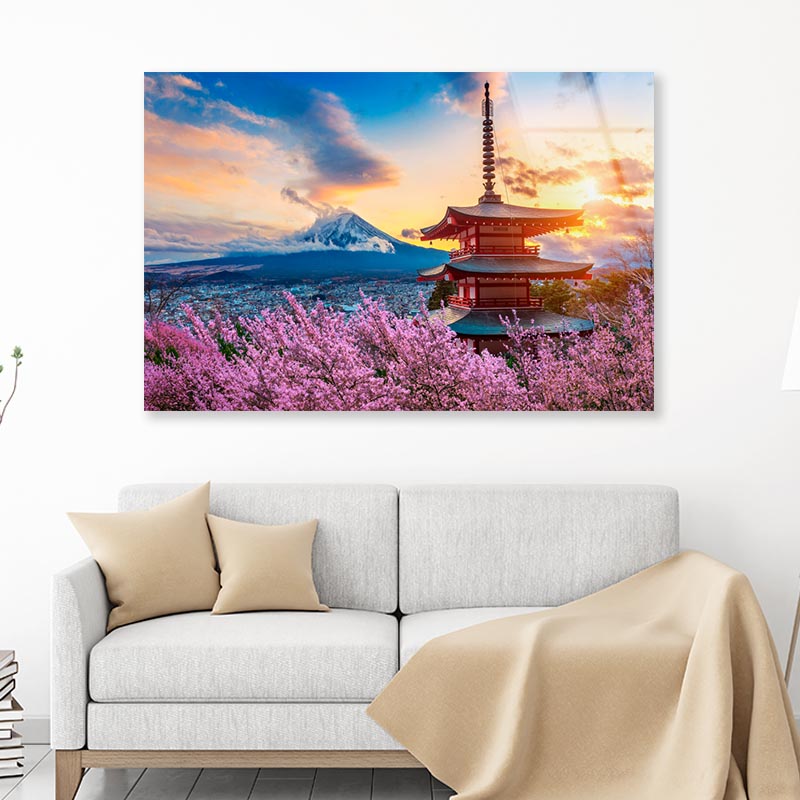 Pagoda In the Middle of a Field of Flowers Acrylic Glass Print Tempered Glass Wall Art 100% Made in Australia Ready to Hang - Bella Home Decor