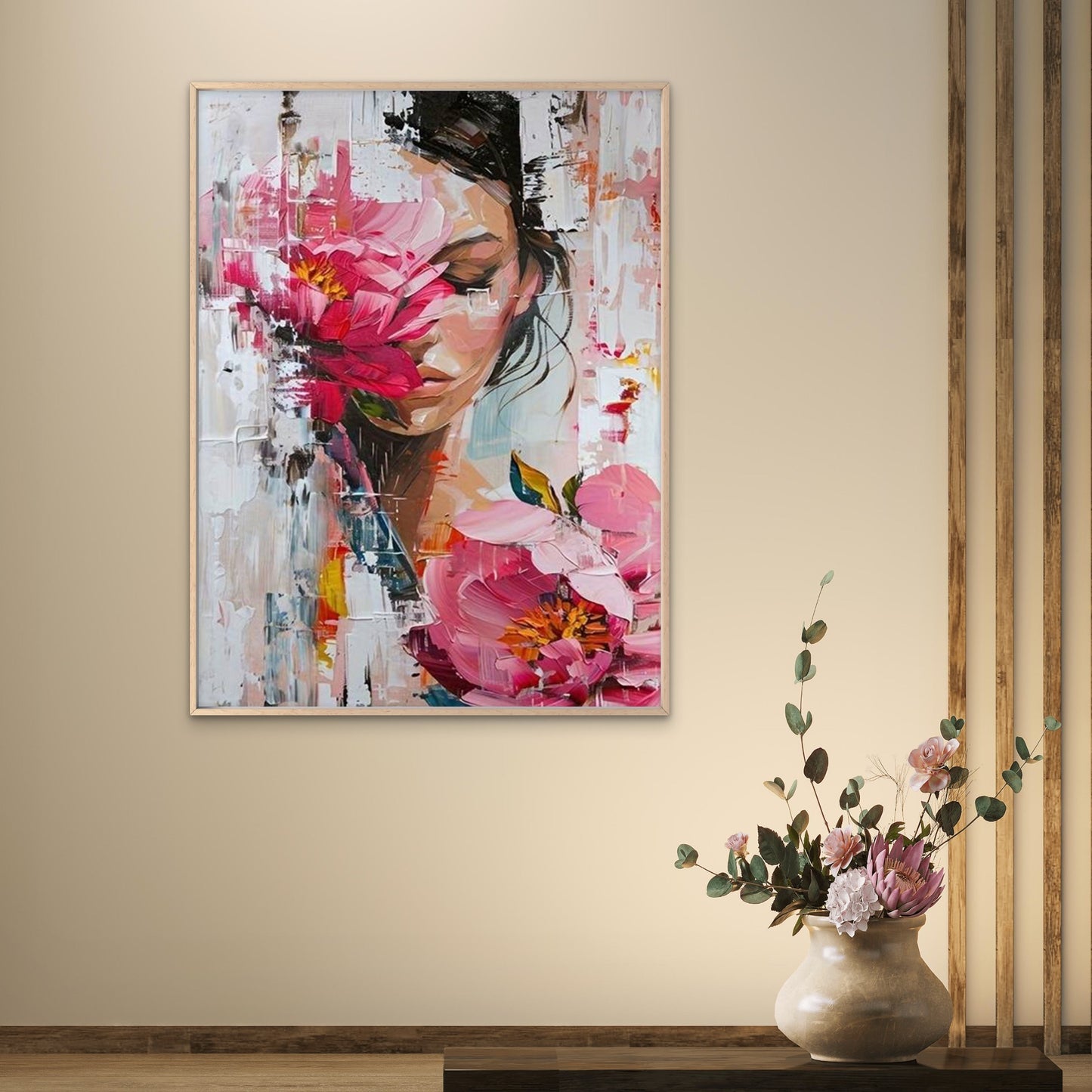 Pink Peony Flower Woman Face Fashion Home Decor Premium Quality Poster Print Choose Your Sizes - Bella Home Decor