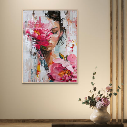 Pink Peony Flower Woman Face Fashion Home Decor Premium Quality Poster Print Choose Your Sizes - Bella Home Decor