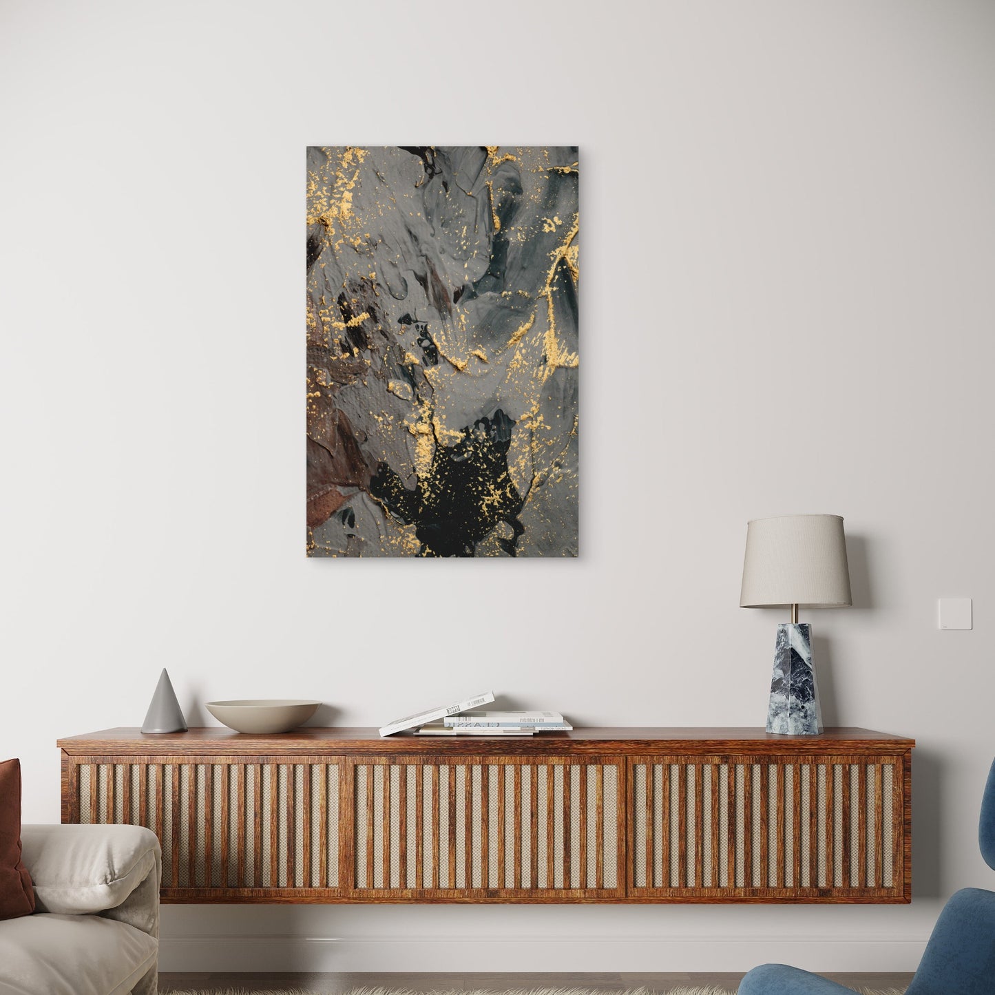 Grey Textured Foil Abstract Art 60x90cm Metal Print Ready to Hang - Bella Home Decor