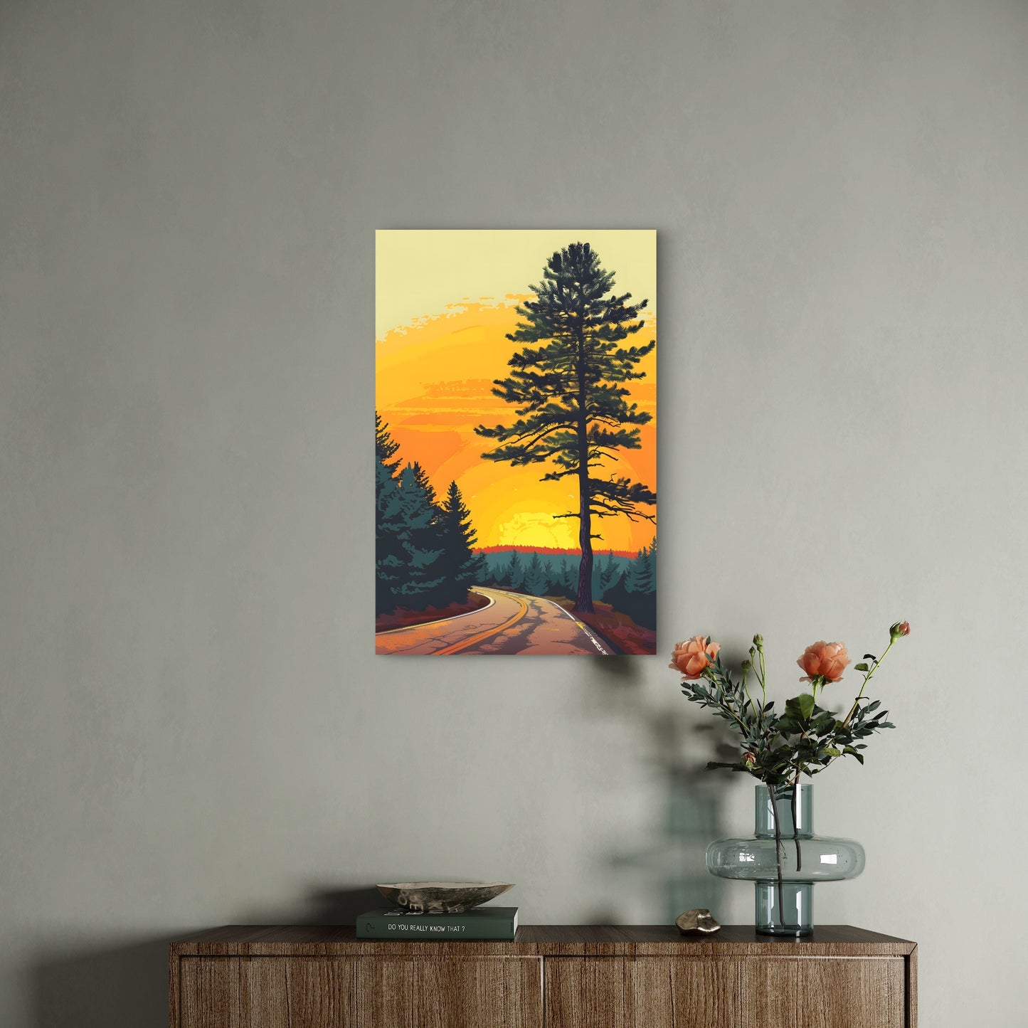 Western Open Road Sunset Forest 40x60cm Metal Print Ready to Hang